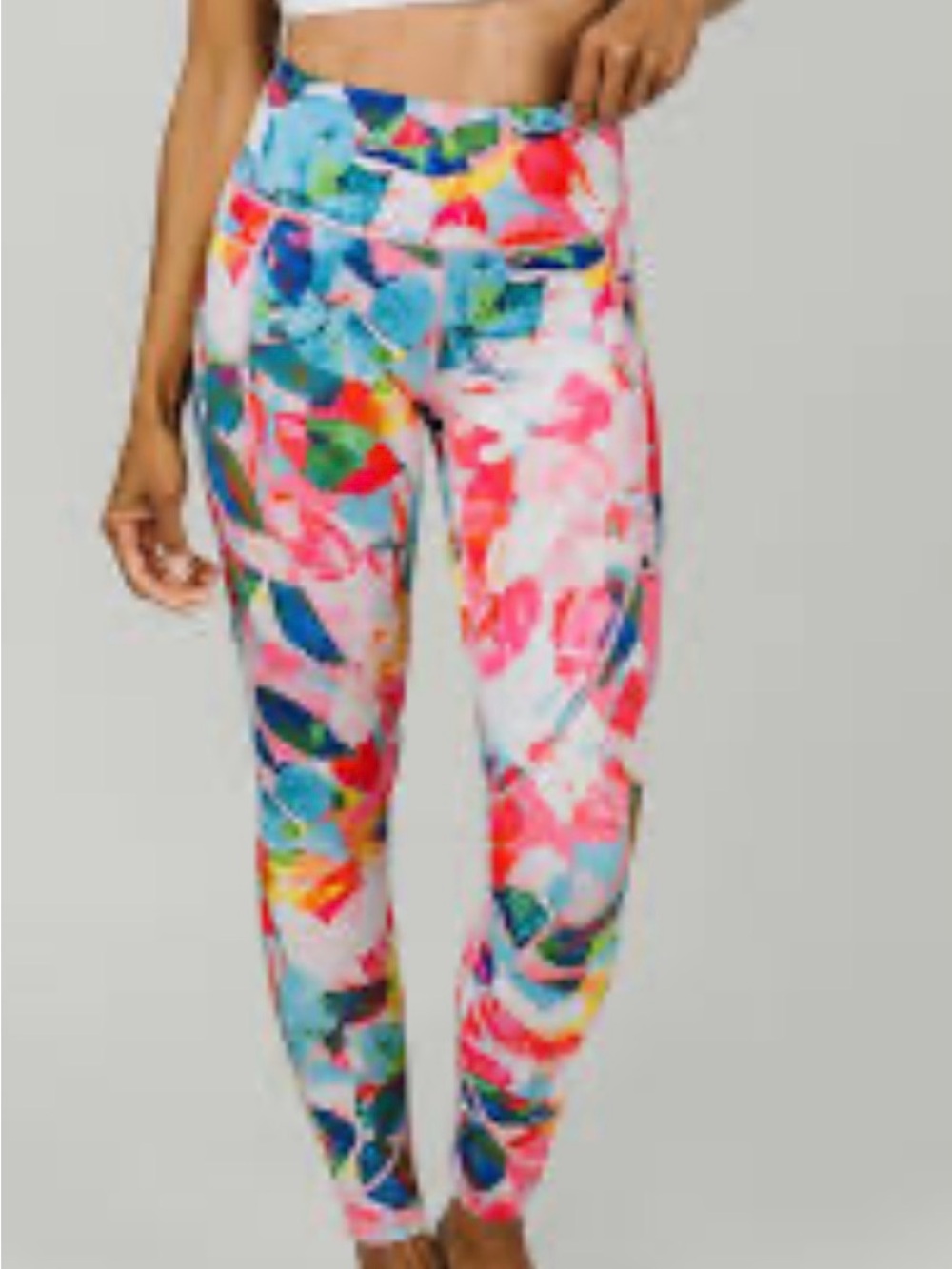ZYIA Bright Floral Abstract Leggings - Pink, Blue, Green